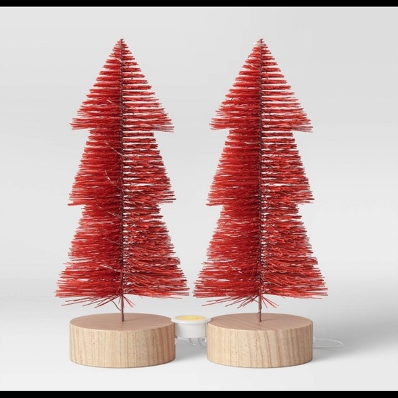 NWT  LED 2pk Christmas Tiered Bottle Brush Trees - Threshold™ red tabletop - Picture 2 of 6